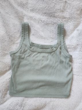 SHEIN Ribbed Square Neck Crop Tank - Sage Green